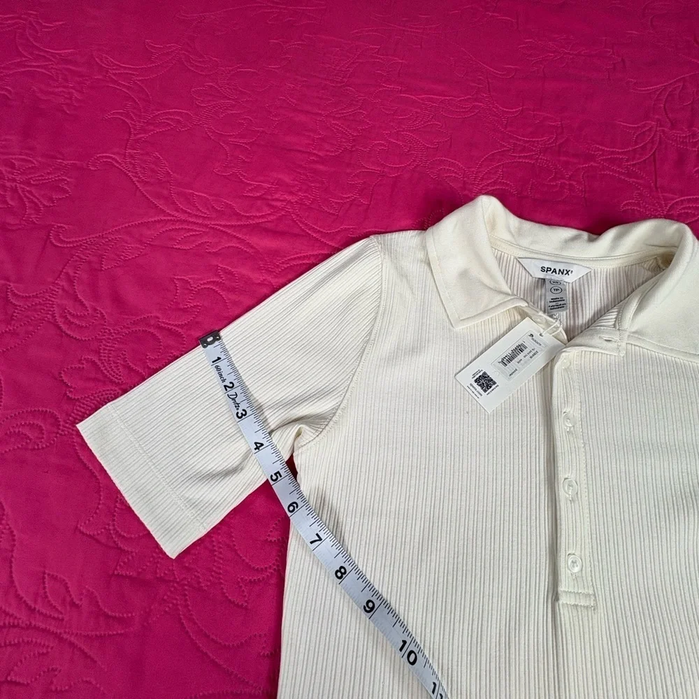 SPANX Ivory Ribbed Button-Up Top
